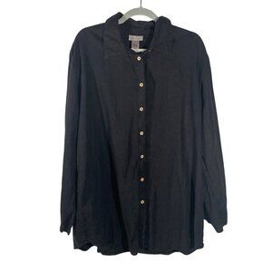 Soft Surroundings linen Black tunic top Button-Up Shirt neutral open cuff 1X